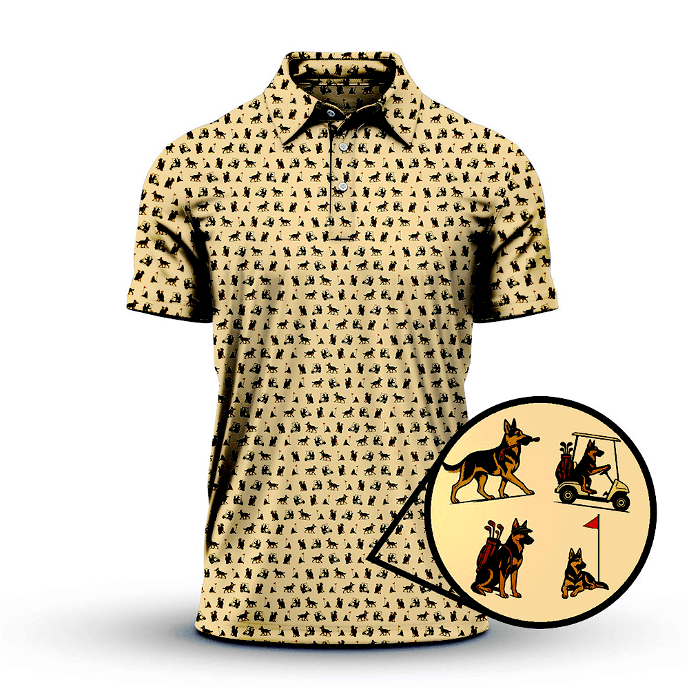 German Shepherd Golf Polo Shirt Funny Collared Shirts Outdoor Outfits ...