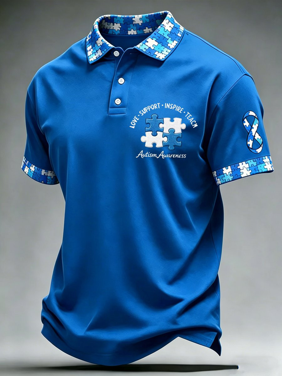 Autism Awareness Love Support Inspire Teach Polo Shirt Blue Autism Shirt Gifts Idea PL57