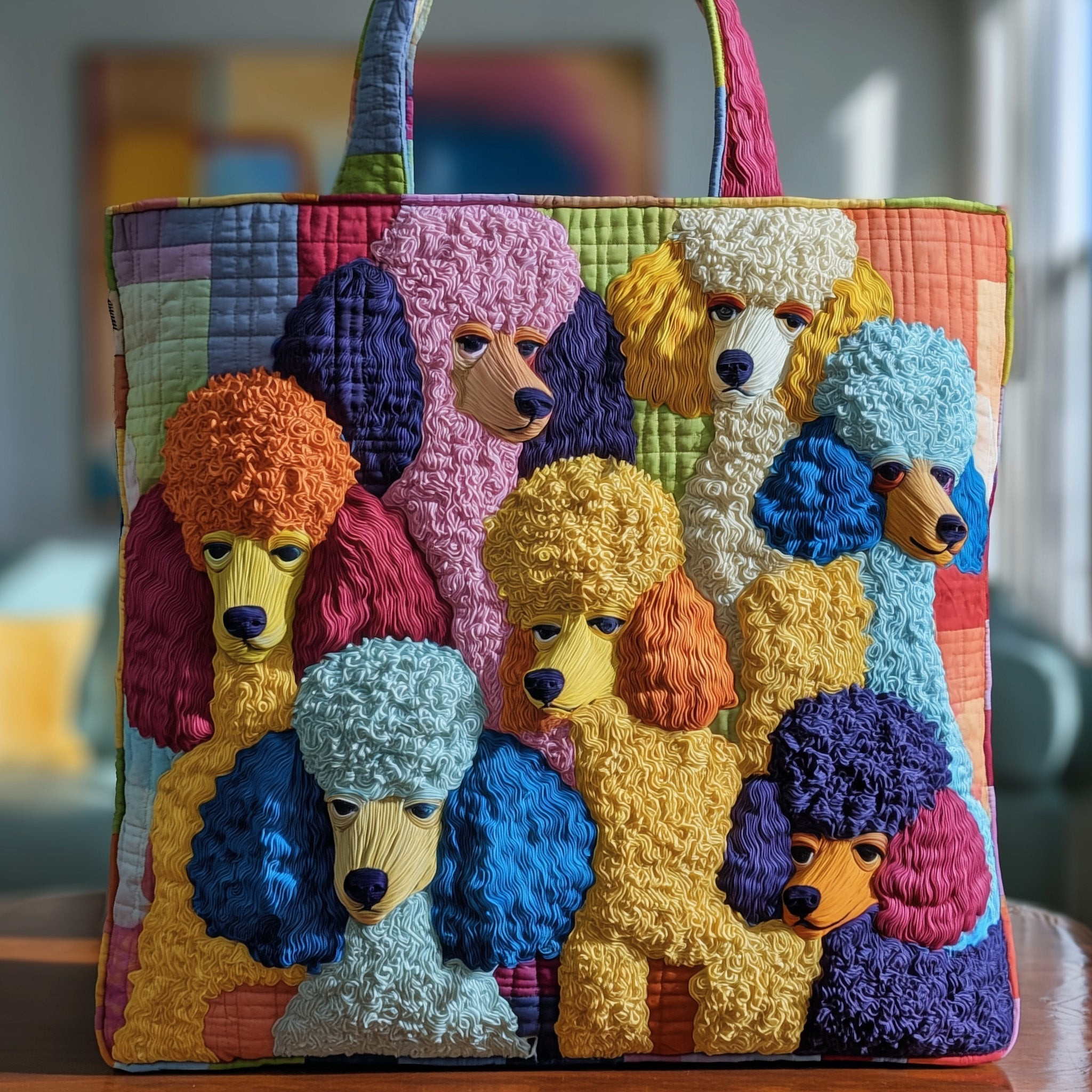 Funky Poodle Quilted Tote Bag Cute Tote Bags For Work Gifts For Grown Daughter TTB57