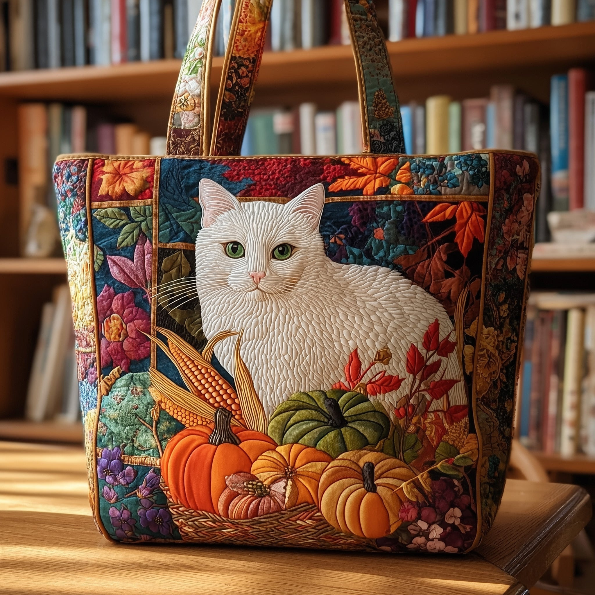 Autumn Cat Quilted Tote Bag Cute Tote Bags For Work Cat Gifts For Him Her TTB57