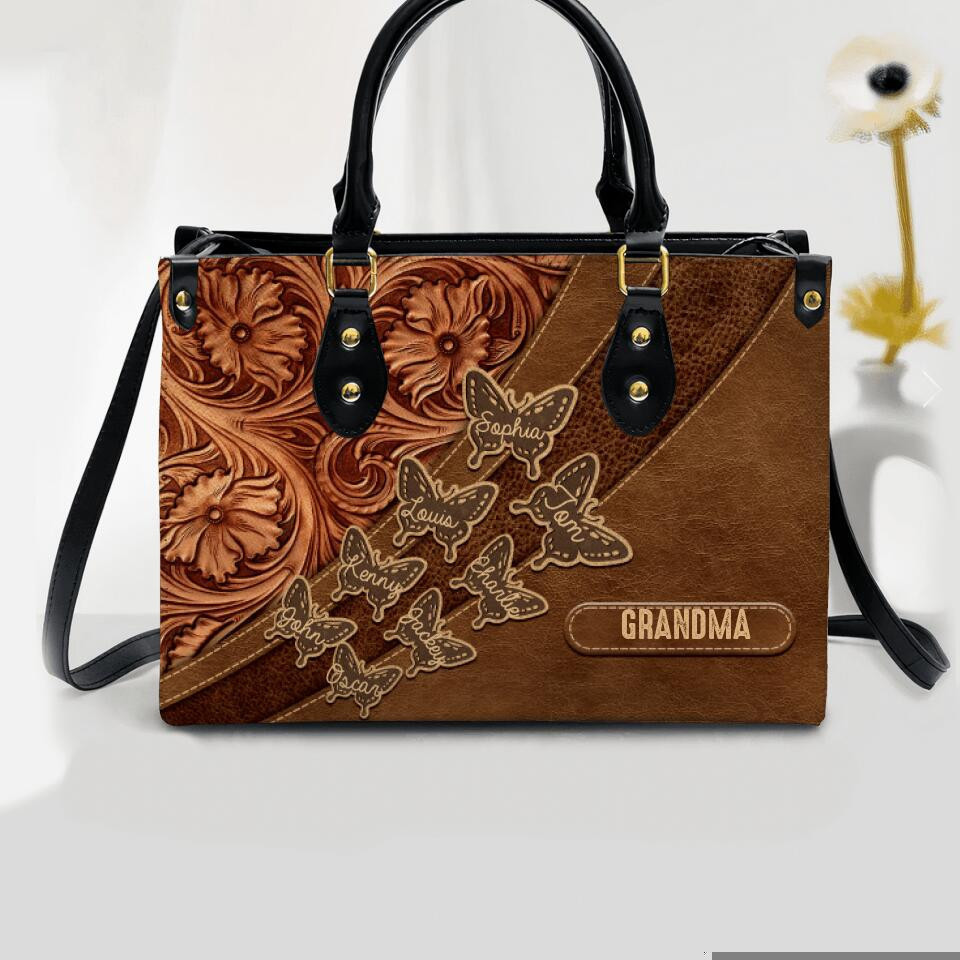 Personalized Grandma & Kids Custom Name Leather Bag Printed NQDT0408 TTB57