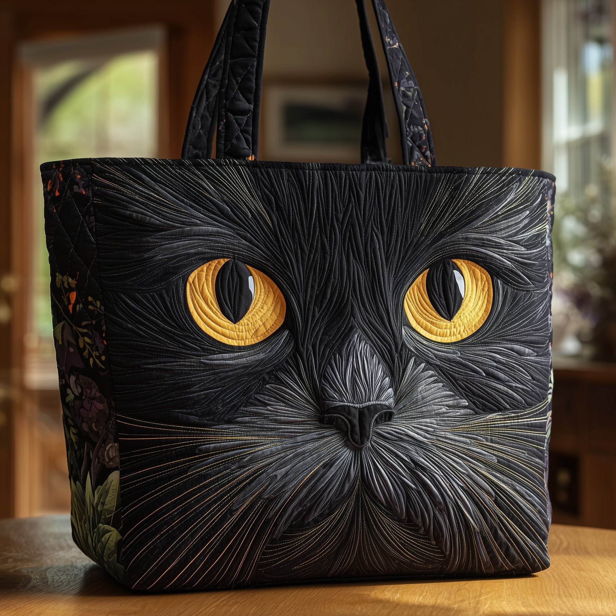 Black Pur Quilted Tote Bag Cute Travel Tote Best Cat Christmas Gifts TTB57