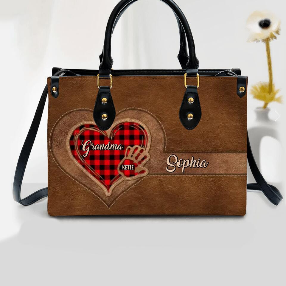Personalized Grandma Kid Heart Leather Bag Printed 22OCT-HY07 TTB57