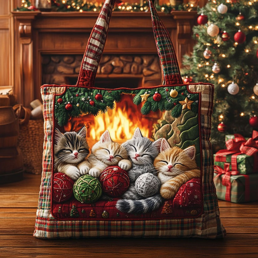 Cat Winter Cabin Quilted Tote Bag Christmas Gifts For Cat Lovers TTB57