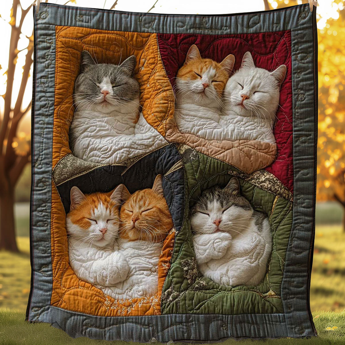 Cuddling Cat Quilted Blanket - Adorable Cat Design, Perfect Cozy Blanket Gift QL510