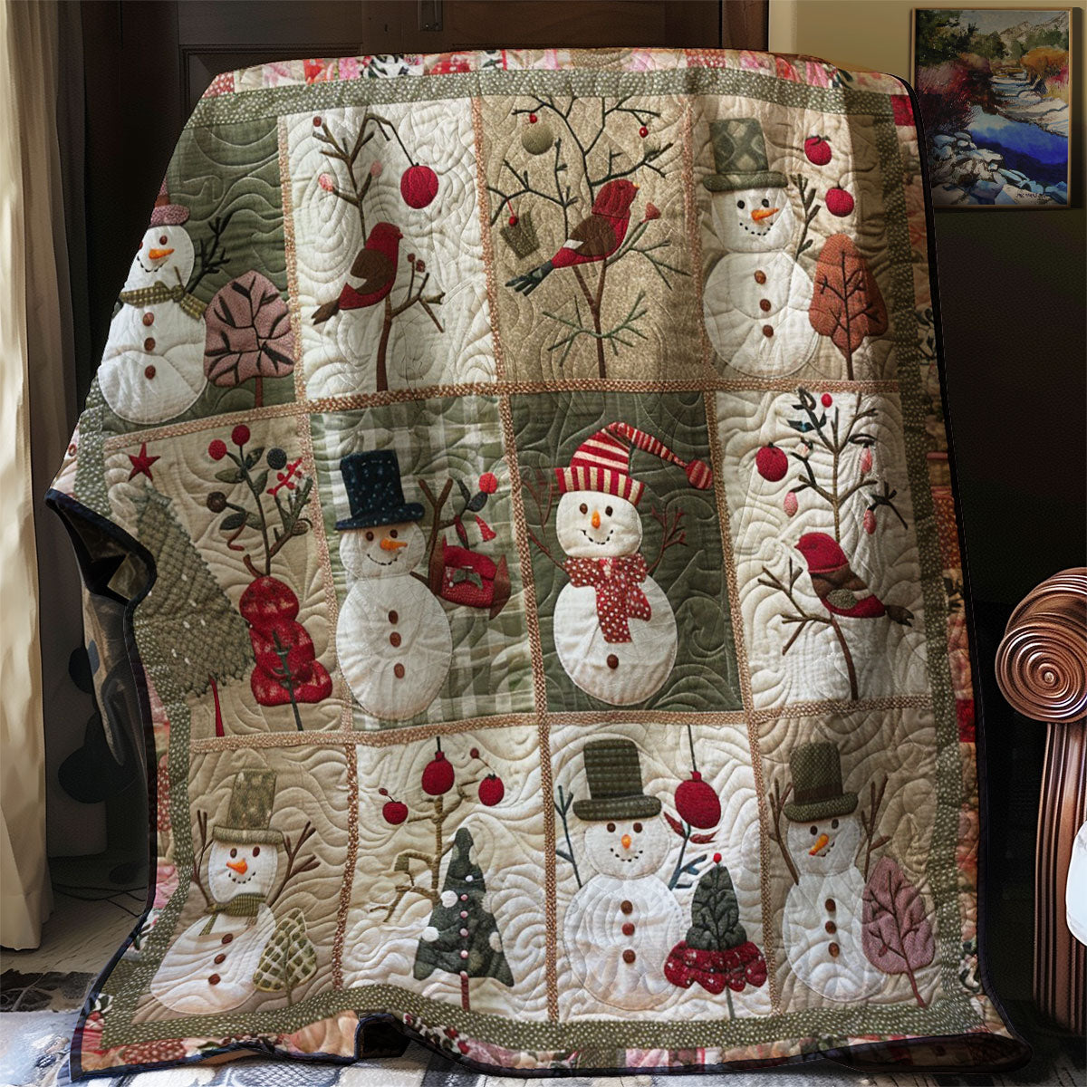 Winter Theme Quilted Blanket - Warm and Cozy Winter Gift QL510
