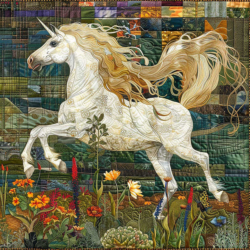 White Running Horse Quilted Blanket - Majestic Horse Design, Perfect Animal Lover's Gift QL510