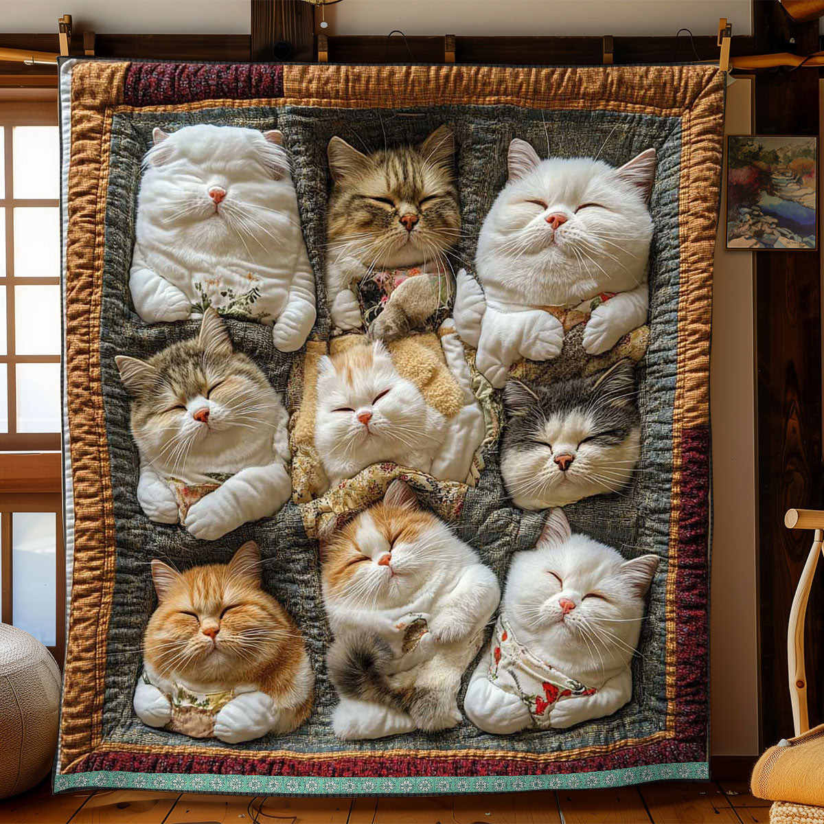 Warmy Cat Quilt Blanket - Cozy Cat-Themed Bedding for Pet Lovers and Cat Decor QL510
