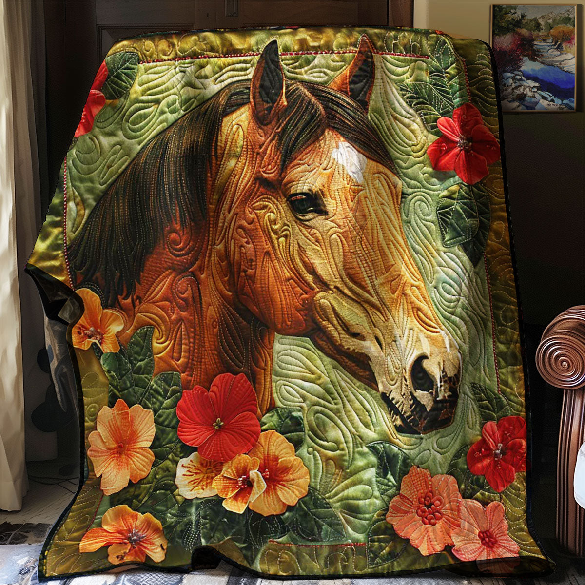 Beautiful Horse Quilt Blanket - Elegant Horse Design Quilt for Equestrian and Animal Lovers QL510