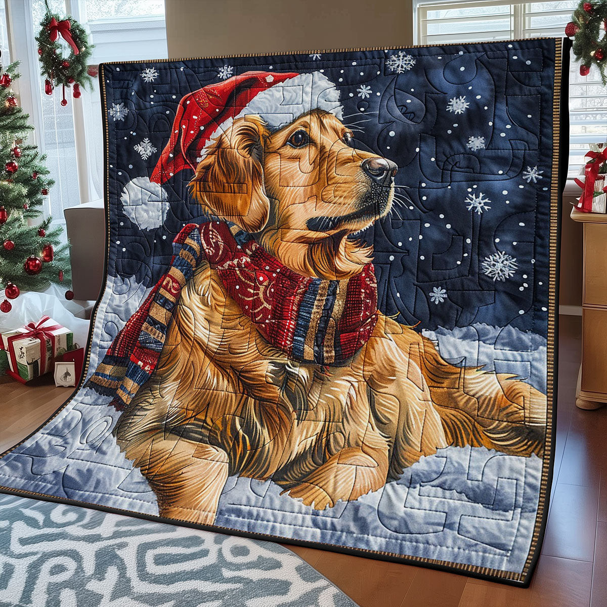 Golden Retriever Is Intelligent Quilted Blanket - Festive Dog Design, Ideal Holiday Gift QL510