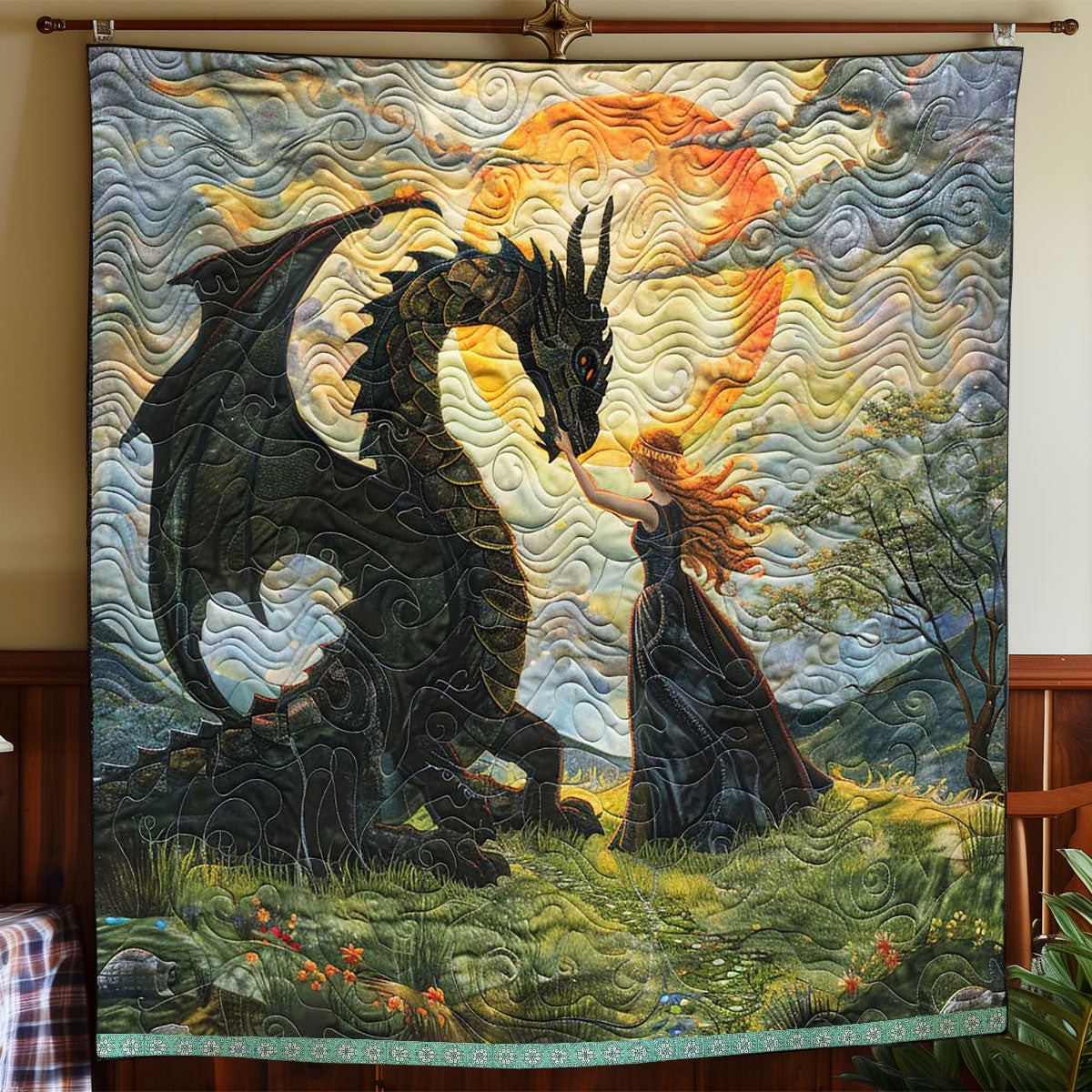 Dragon Spirit Quilt Blanket - Fantasy Dragon Quilt for Book Lovers, Gift Idea QL510