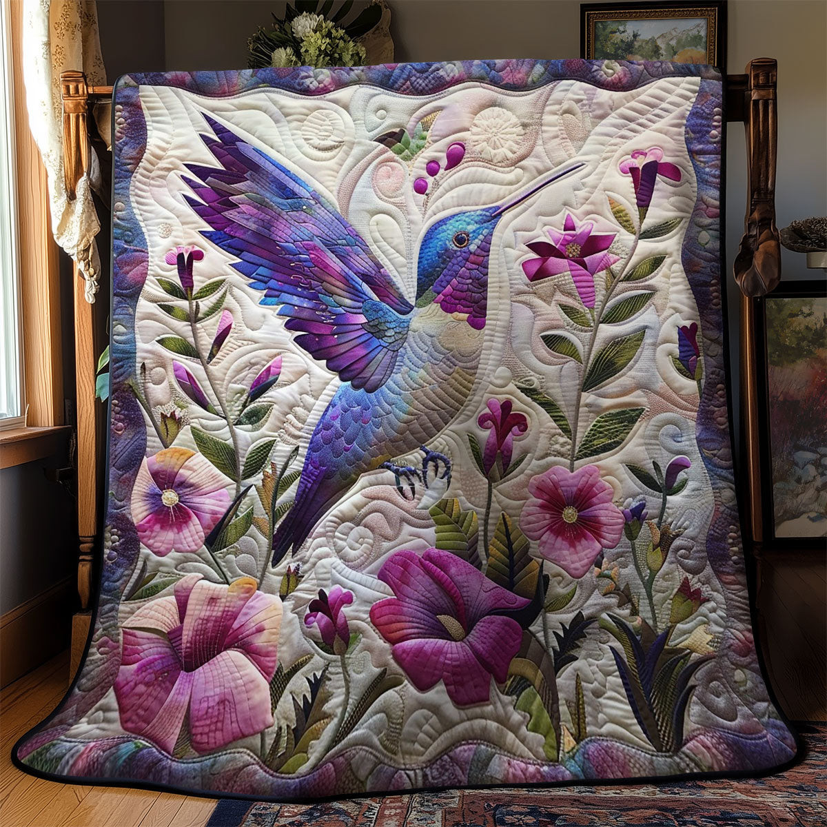 Twinkle Hummingbird Quilt Blanket - Sparkling Hummingbird Quilt, Perfect for Bird and Nature Enthusiasts QL510