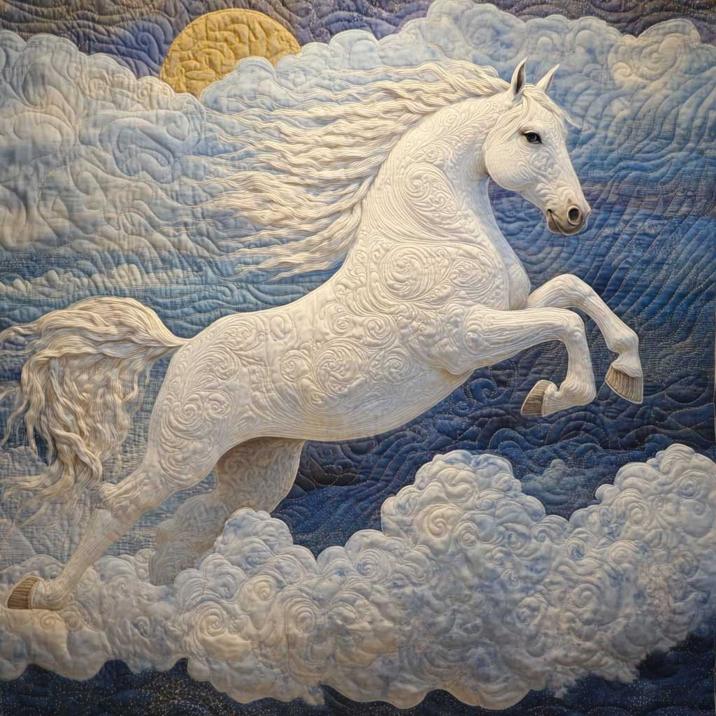 White Horse Quilted Blanket - Majestic Animal Design, Ideal Blanket Gift for Horse Lovers QL510
