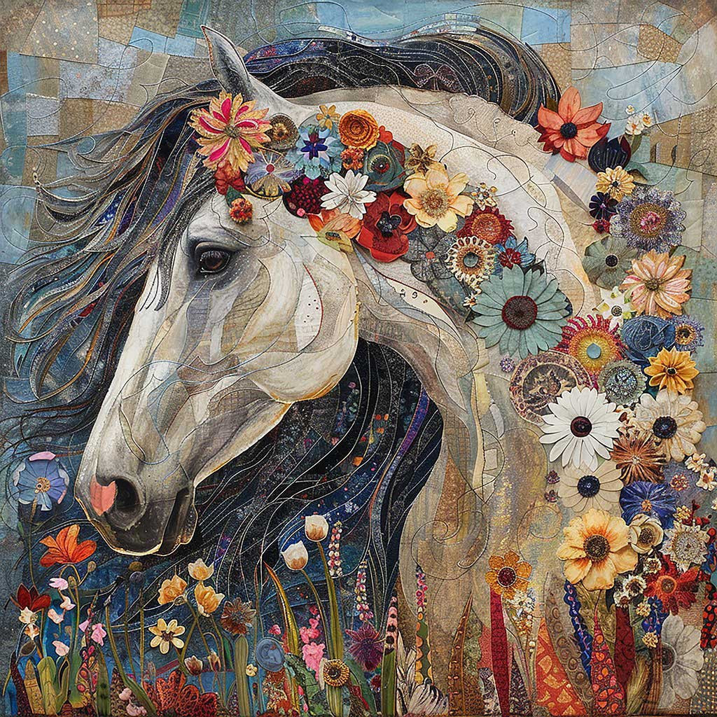 Elegant Florals Horse Quilted Blanket - Beautiful Horse Design, Ideal Animal Lover's Blanket Gift QL510
