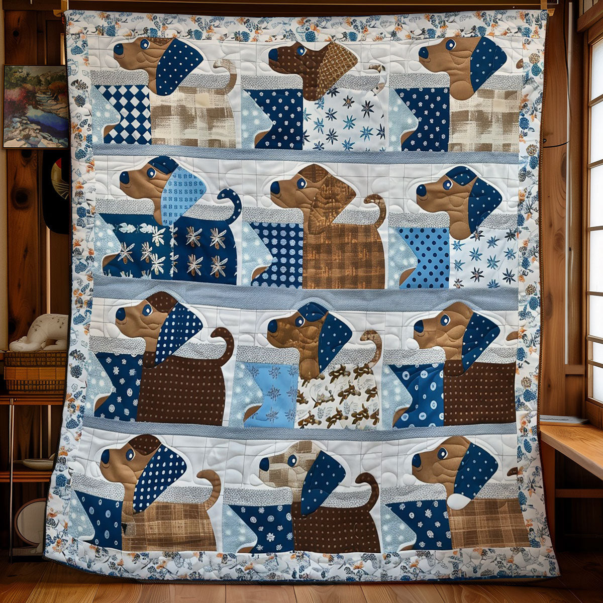 Adorable Dachshunds Quilted Blanket - Cute Dachshund Dog Design, Wonderful Gift for Dog Lovers QL510