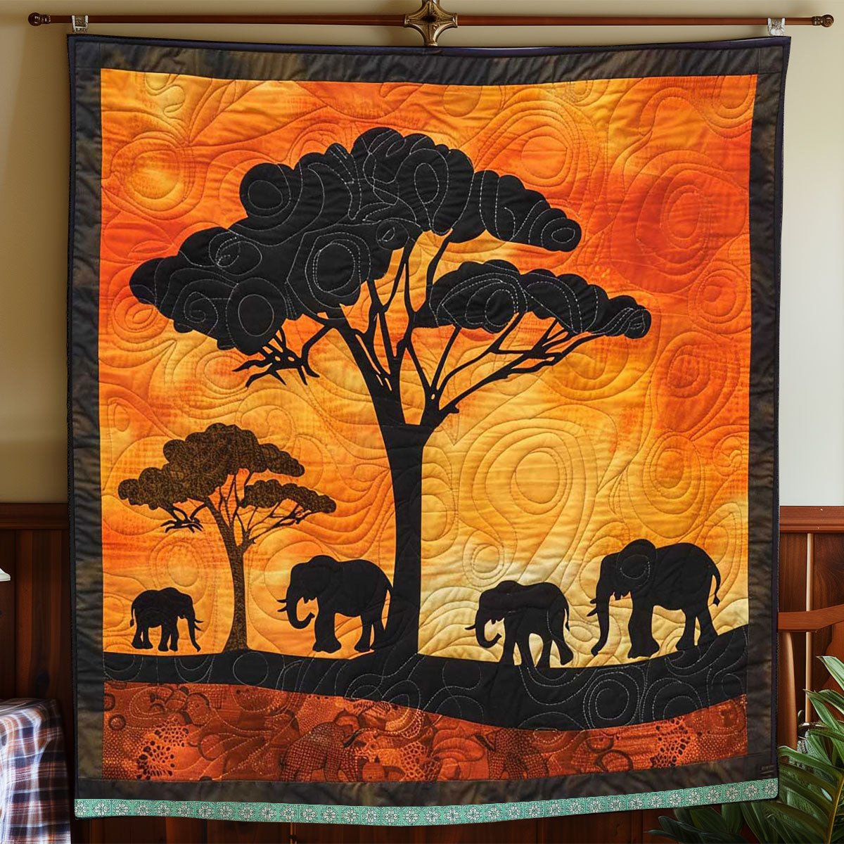 Sunset Safari Elephant Quilted Blanket - Exotic Safari Elephant Design, Ideal Gift for Adventure Lovers QL510
