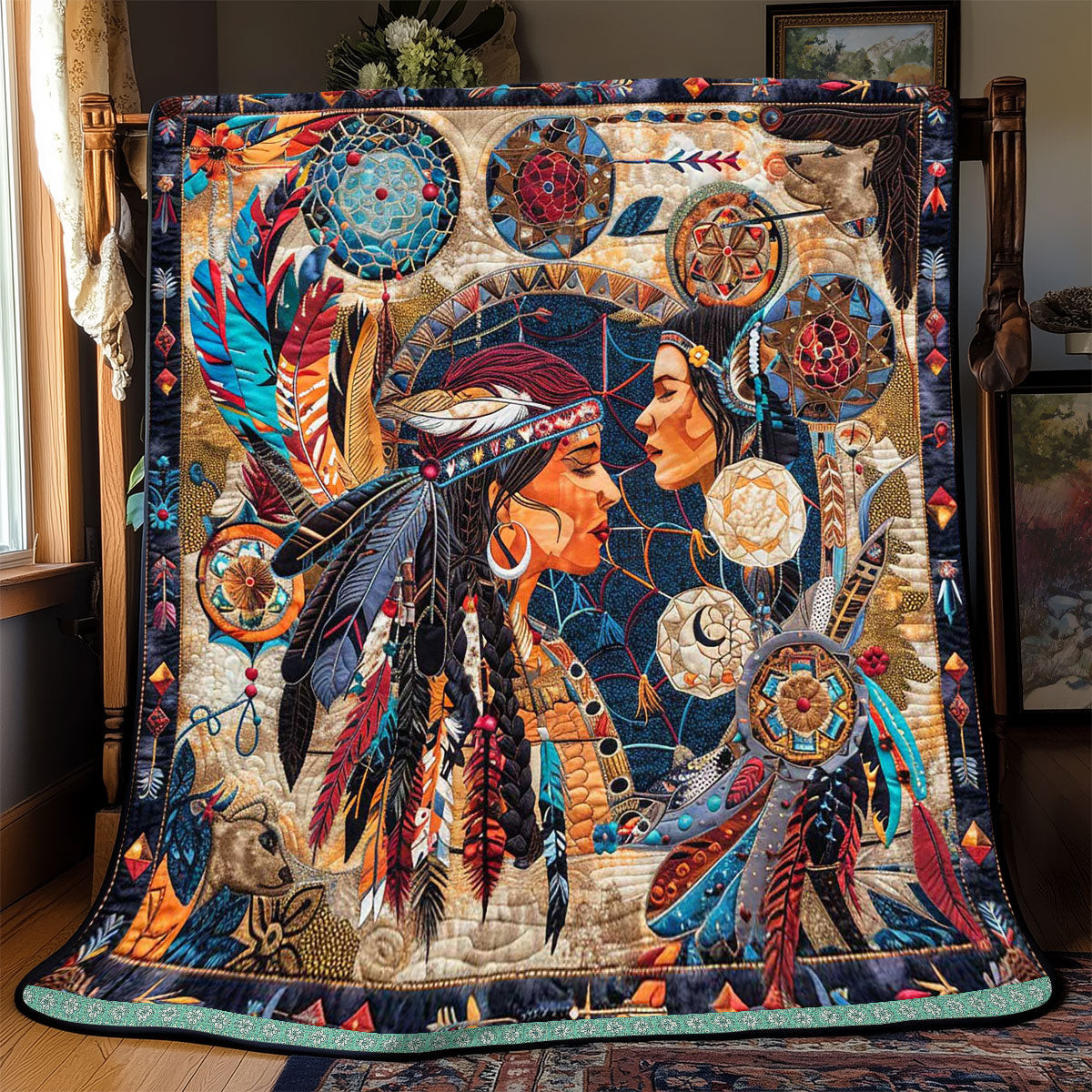 Native American Girl Quilted Blanket - Beautiful Native American Design, Ideal Cultural Gift QL510