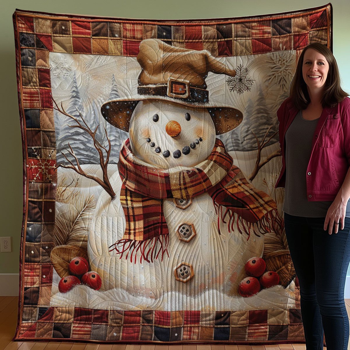 Snowman Quilted Blanket - Festive Christmas Design, Ideal Cozy Holiday Blanket Gift QL510