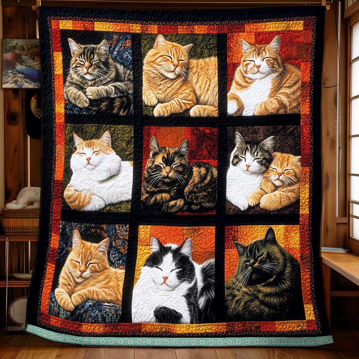 Lying Cat Quilt Blanket - Cozy Cat-Themed Bedding for Cat Lovers QL510