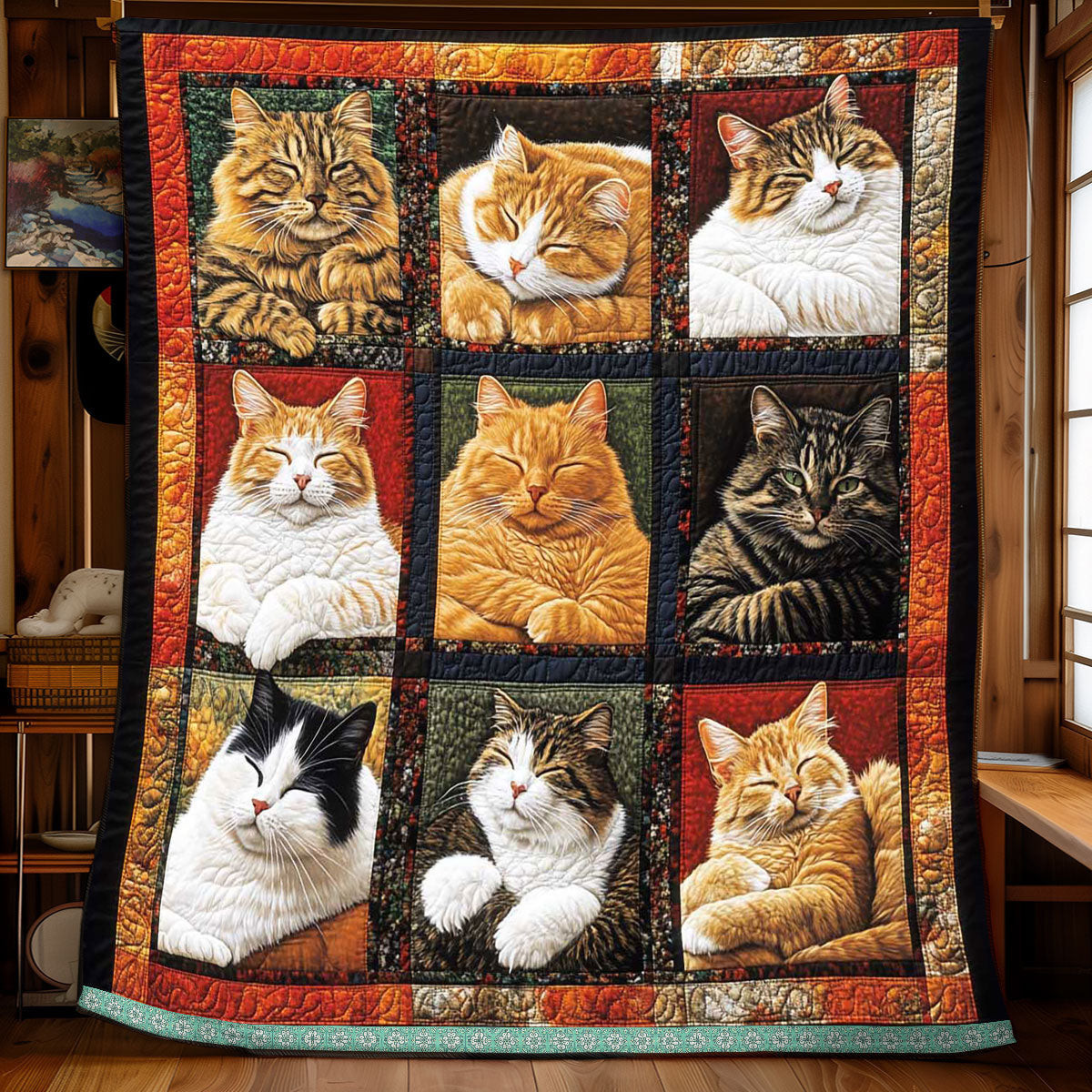 Sleeping Cat Collection Quilt Blanket - Cozy Cat Lover Bedding Gift QL510