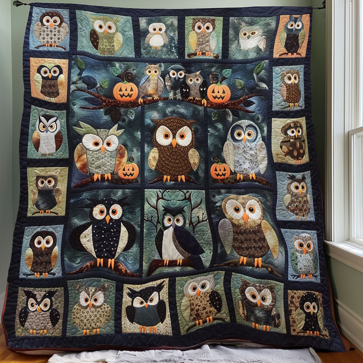 Owls In The Night Quilt Blanket - Nighttime Owl Design Quilt for Nature and Wildlife Enthusiasts QL510