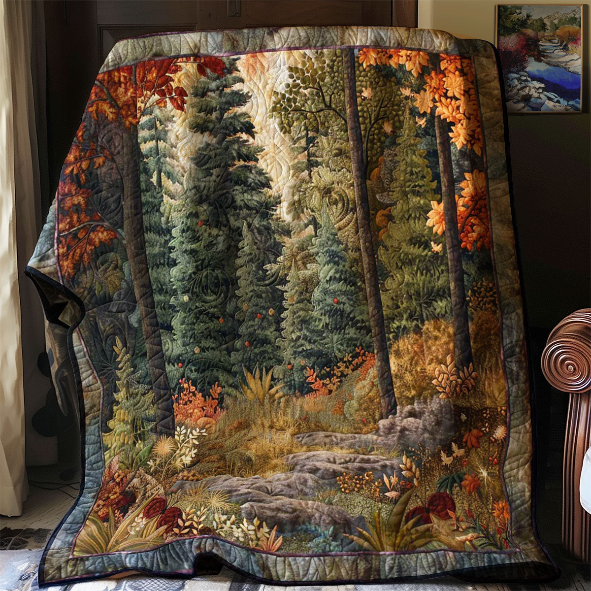Forest Retreat Quilt Blanket - Handmade Cotton Forest Reversible Quilt for Couch QL510
