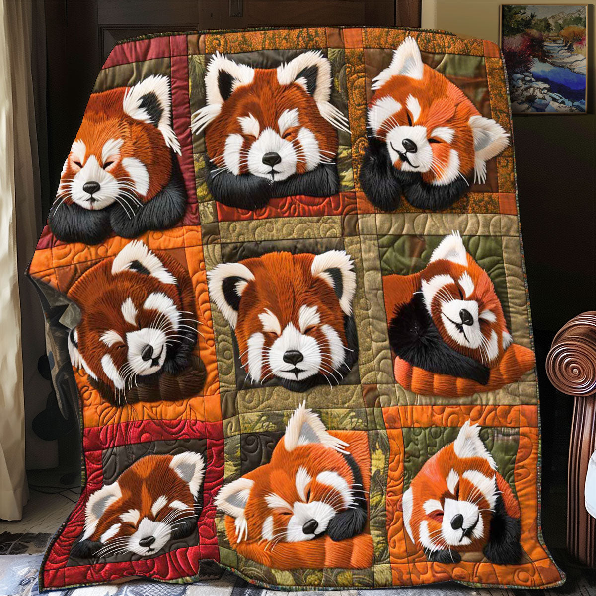 Red Panda Relaxing Quilted Blanket - Cute Red Panda Design, Cozy Blanket Gift for Animal Enthusiasts QL510