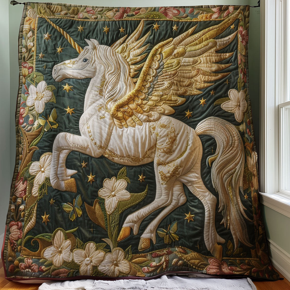 Unicorn Quilted Blanket - Magical Horse Design, Ideal Blanket Gift for Fantasy Lovers QL510