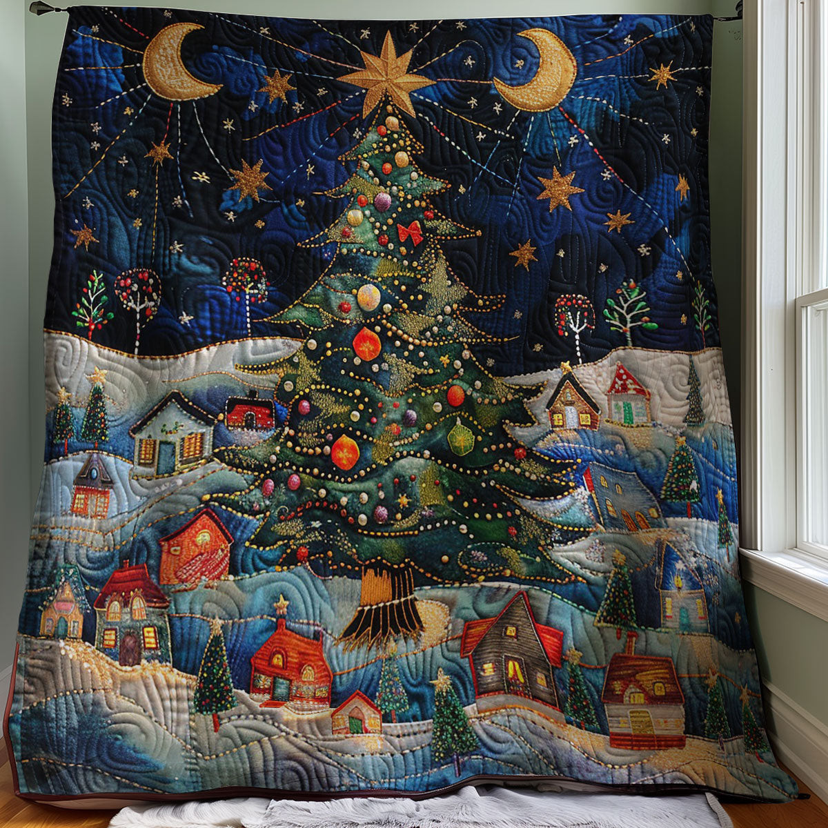 Christmas Night Quilt Blanket - Festive Christmas Night-Themed Quilt for Holiday Home Decor QL510