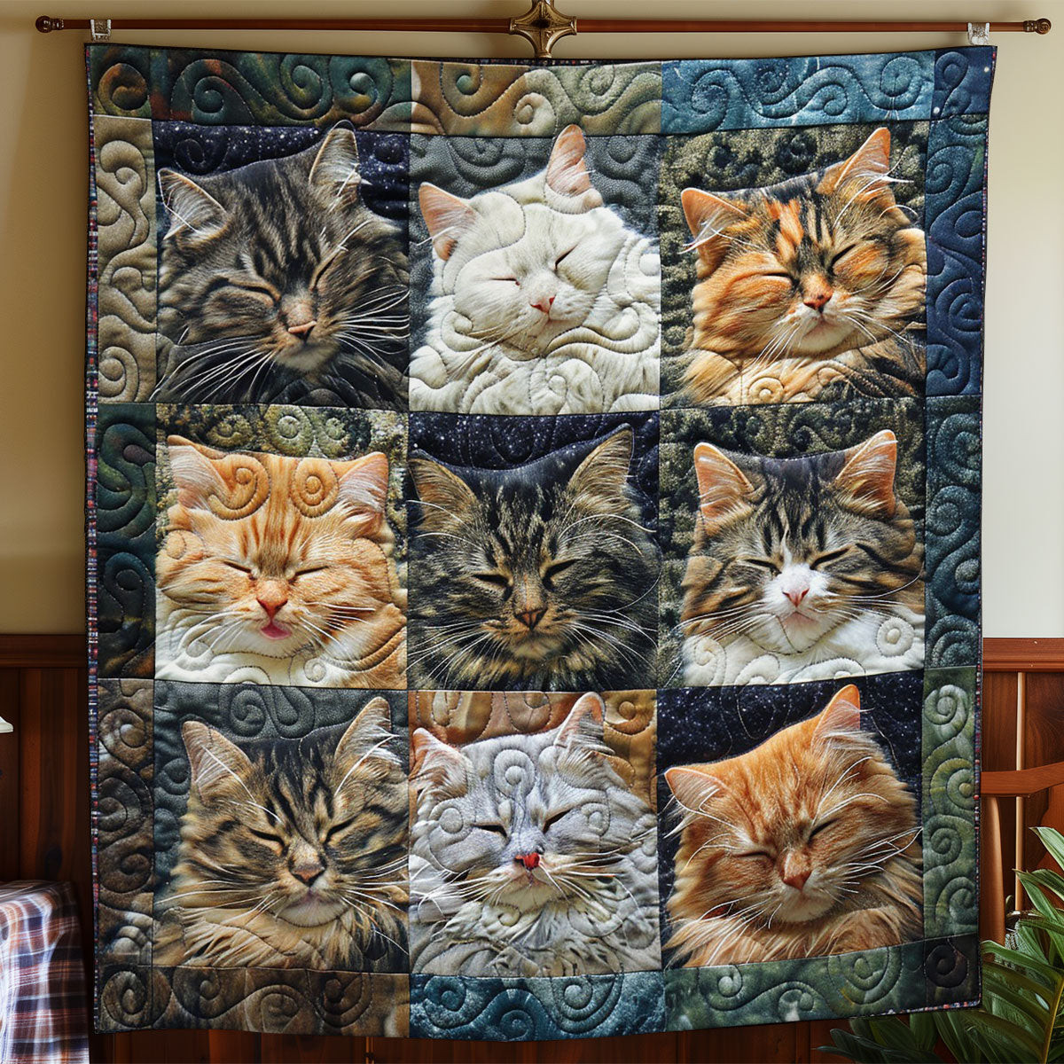 Cats Sleeping Quilted Blanket - Cute Cat Design, Ideal Blanket Gift for Pet Enthusiasts QL510