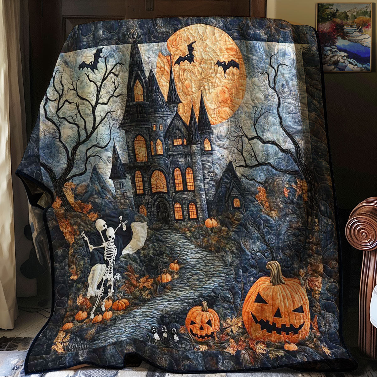 Halloween Titanic Quilted Blanket - Spooky Halloween Design, Perfect Festive Blanket Gift QL510