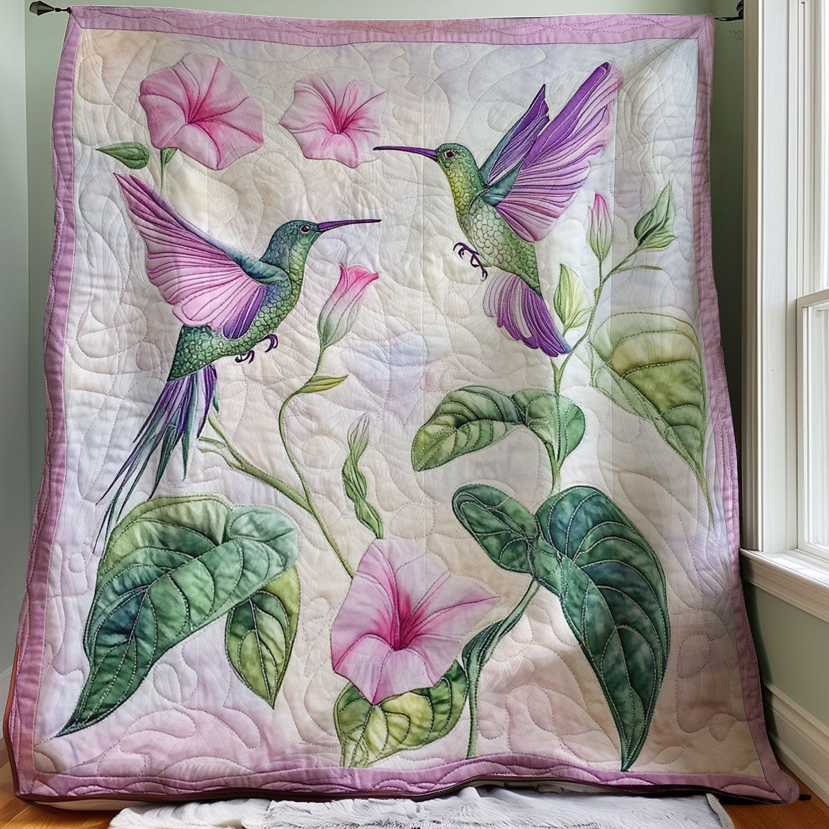 Hummingbird Quilt Blanket - Beautiful Hummingbird Design Quilt for Garden and Nature-Inspired Rooms QL510