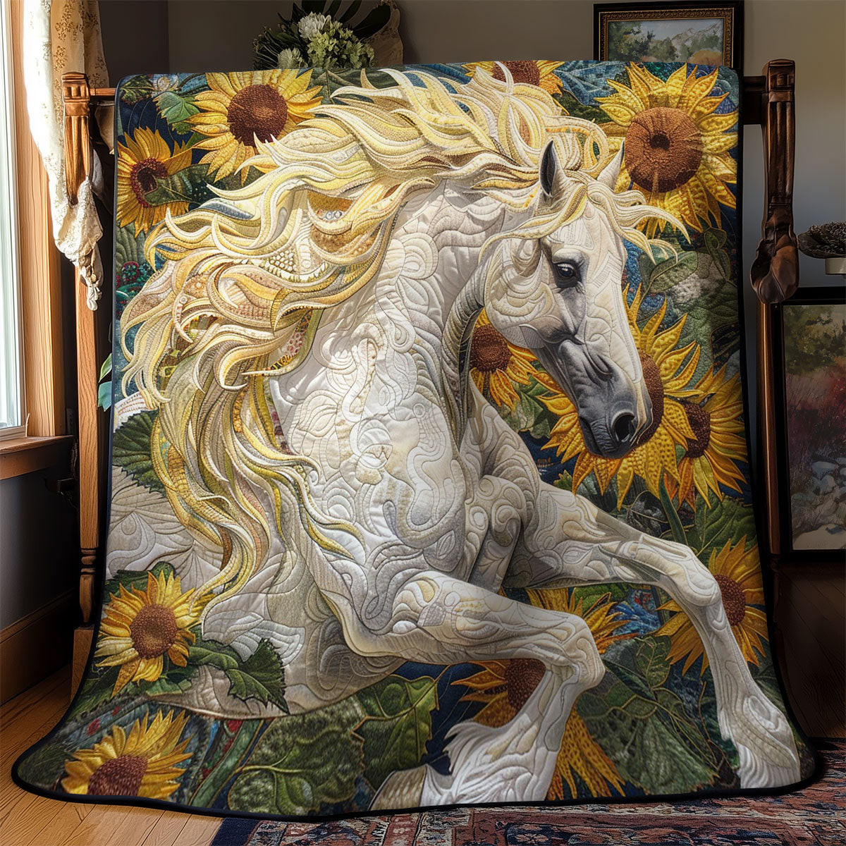 Running Horse Quilted Blanket - Dynamic Horse Design, Perfect Gift for Animal Enthusiasts QL510