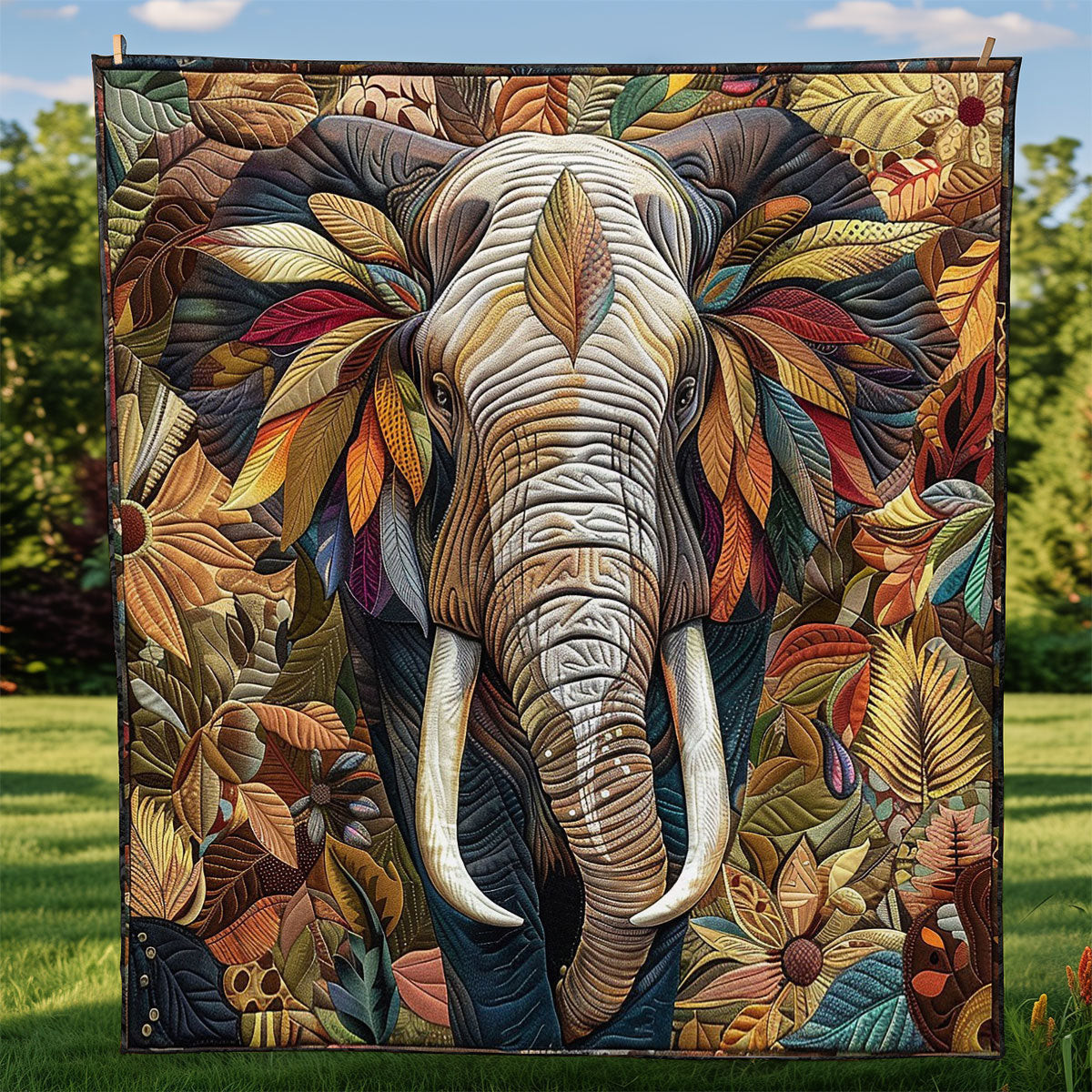 Elephant in Forest Quilt Blanket - Elephant and Nature Quilt, Perfect for Animal and Wildlife Decor QL510
