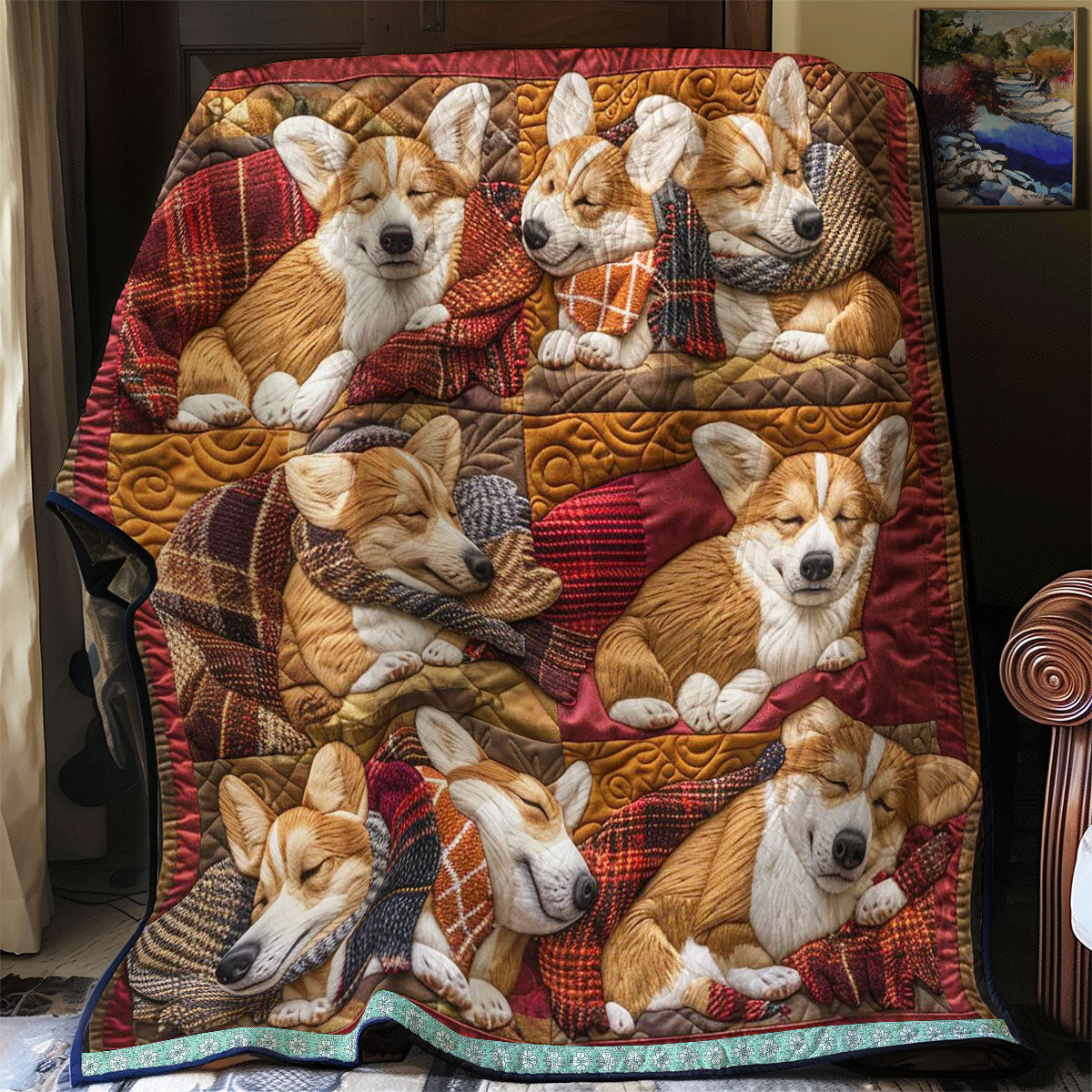 Corgi Cuddle Time Quilt Blanket - Adorable Corgi Quilt, Perfect for Dog and Corgi Lovers QL510