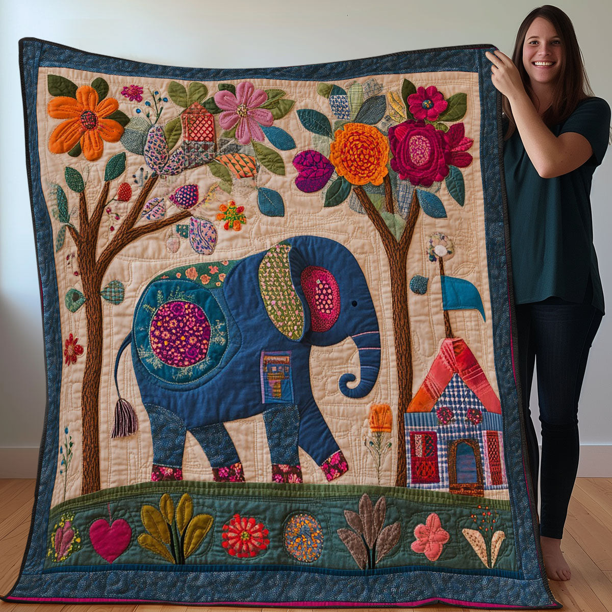 Elephant Quilted Blanket - Stunning Animal Design, Perfect Blanket Gift for Nature Lovers QL510