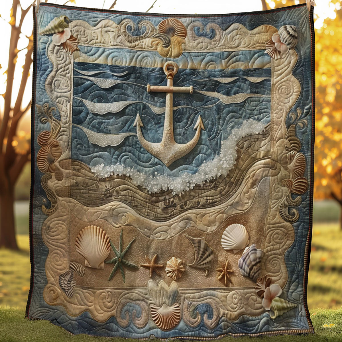 Beside Beach Quilted Blanket - Serene Ocean Design, Ideal Blanket Gift for Beach Lovers QL510