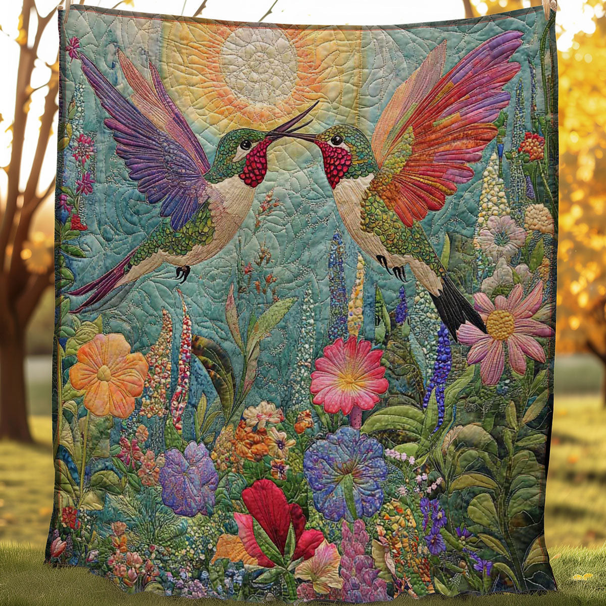 Fighting Tropical Hummingbird Quilted Blanket - Beautiful Bird Design, Ideal Nature Lover's Gift QL510