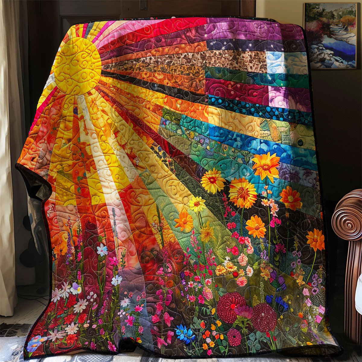 Brighting Sun Light Quilt Blanket - Reversible Cotton Sunflower Quilt for All Seasons QL510