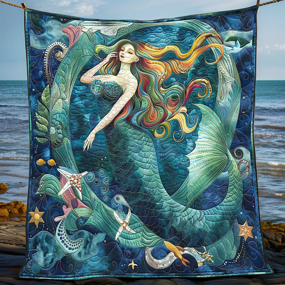 Mermaid Princess Quilted Blanket - Enchanting Mermaid Design, Perfect Sea Lover's Blanket Gift QL510