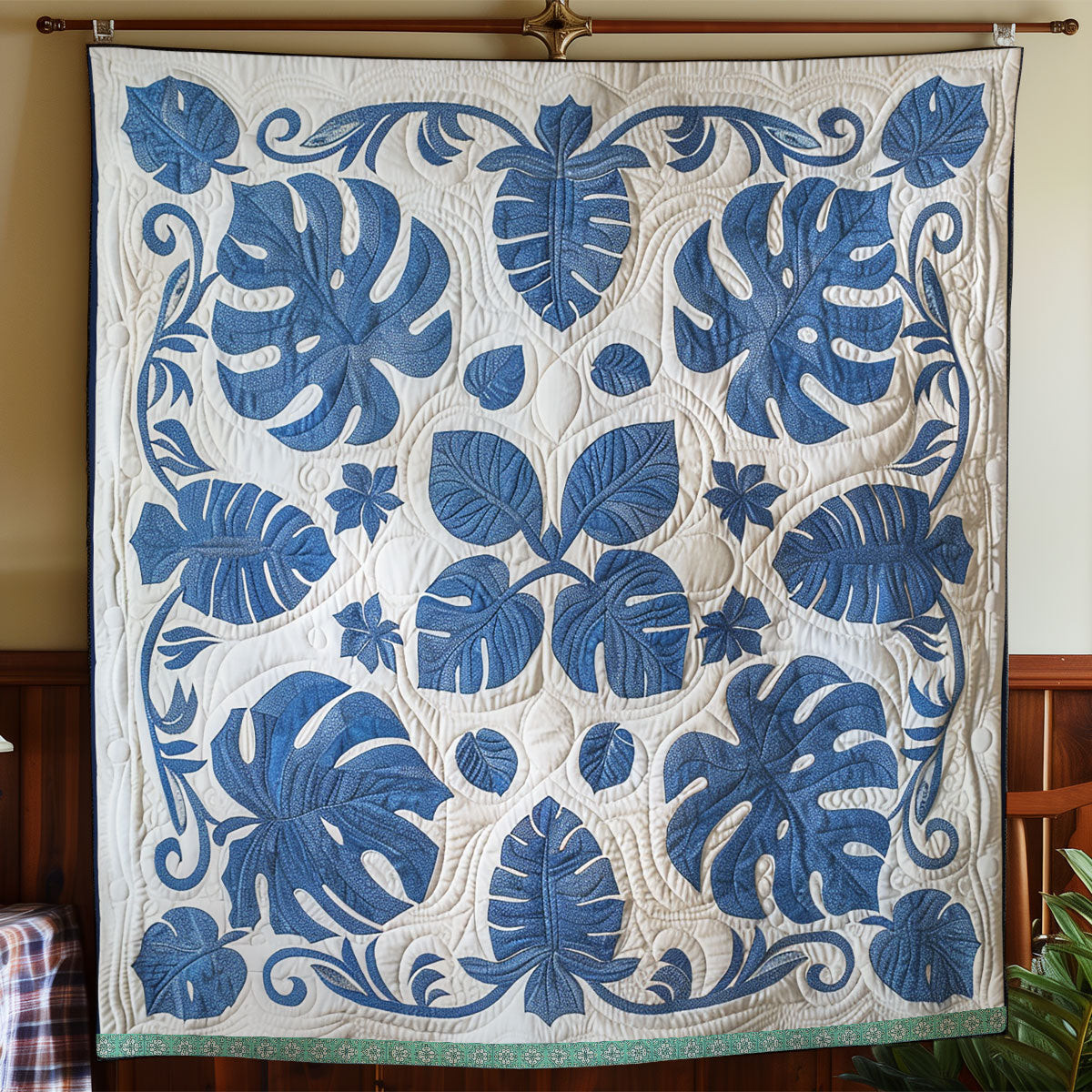 Hawaiian Tropic Haven Quilt Blanket - Vibrant Hawaiian Blue Quilt, Perfect for Tropical Decor Lovers QL510