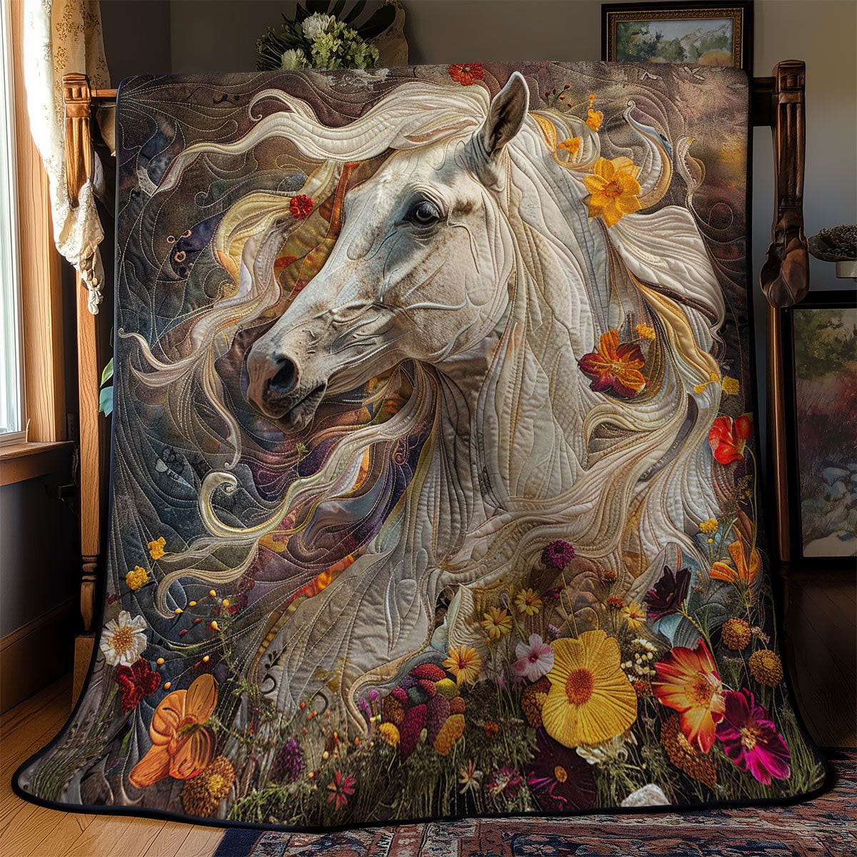 Horse Quilted Blanket - Elegant Horse Design, Perfect Gift for Horse Lovers QL510