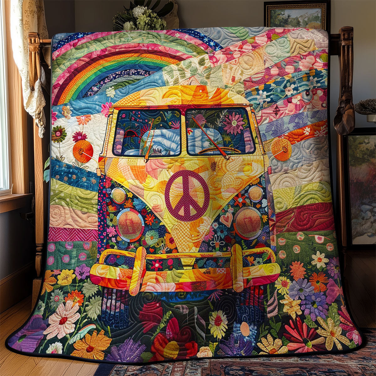 Hippie Cam Van Quilted Blanket - Fun and Unique Gift for Friends QL510
