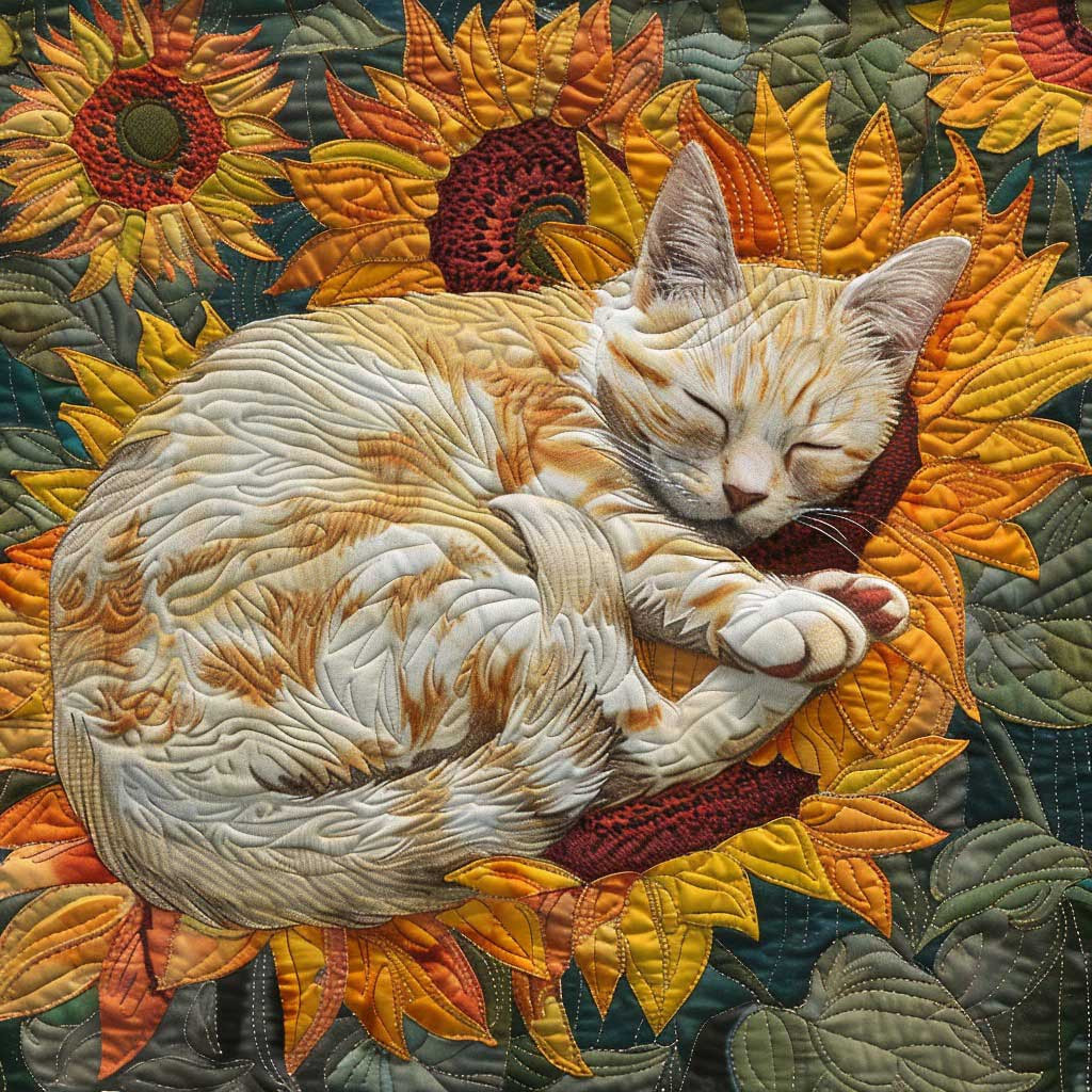 Sleeping Cat Quilted Blanket - Adorable Cat Design, Perfect Cozy Blanket Gift QL510