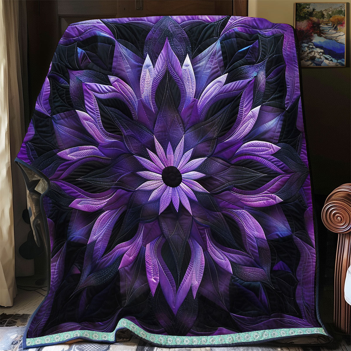 Purple Secret Blossoms Quilt - Elegant Purple Secret Blossoms Quilt Blanket for Flower Enthusiasts QL510