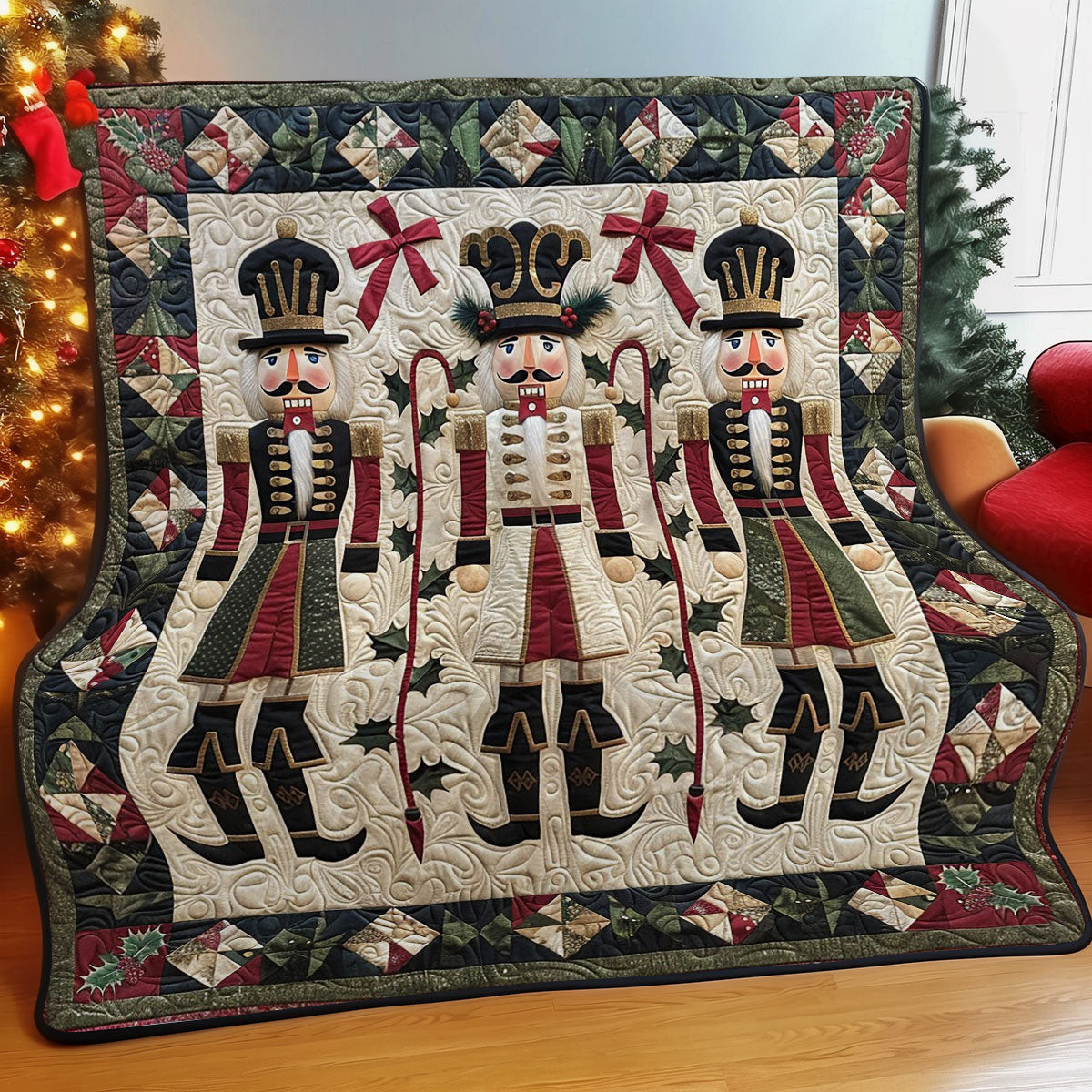 Decorated Nutcracker Christmas Quilted Blanket - Festive Holiday Design, Ideal Gift for Home QL510