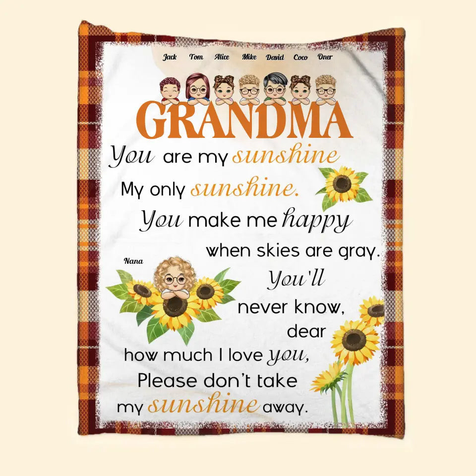 Personalized Grandma You Are My Sunshine My Only Sunshine & Kid Names Sherpa or Fleece Blanket Printed HTHHN23222 QL510