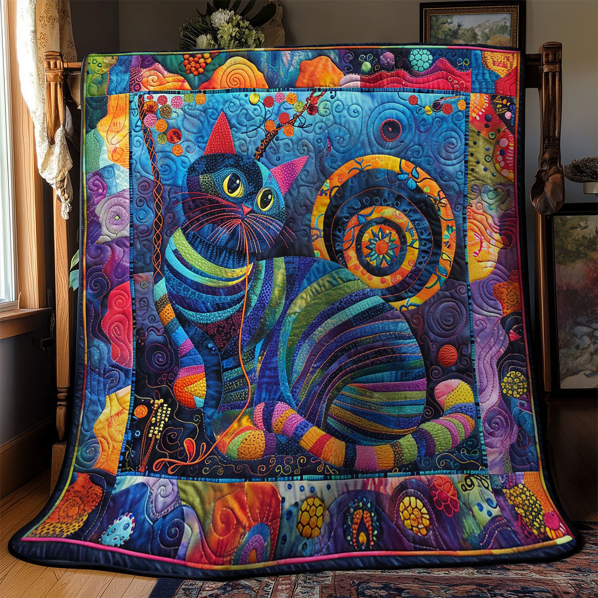 Cat Quilt Blanket - Cute Cat-Themed Bedding for Animal Lovers and Cozy Bedroom Gifts QL510