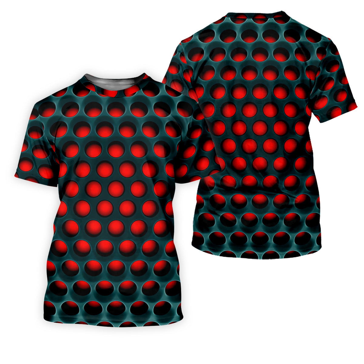 3D Effect Circular Pattern Red Golf Shirt, Cool Golf Outfit, Men's Funny Golf Shirts, Polo Shirts For Men SH818