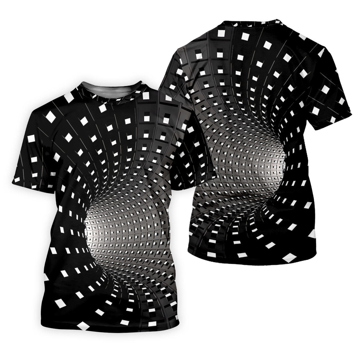 3D Vortex Golf Shirt, Black White Optical Illusion Tunnel Pattern, Golf Shirt For Men SH818